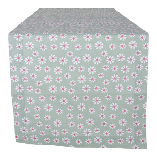 Linen & More Daisy Flowers Tafelloper groen 50x140cm