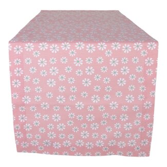 Linen & More Daisy Flowers Tafelloper roze 50x140cm