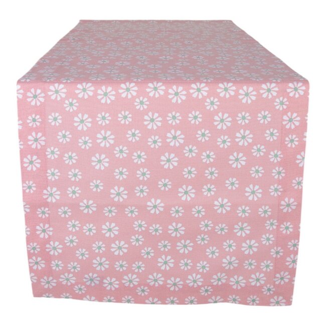 Linen & More Daisy Flowers Tafelloper roze 50x140cm
