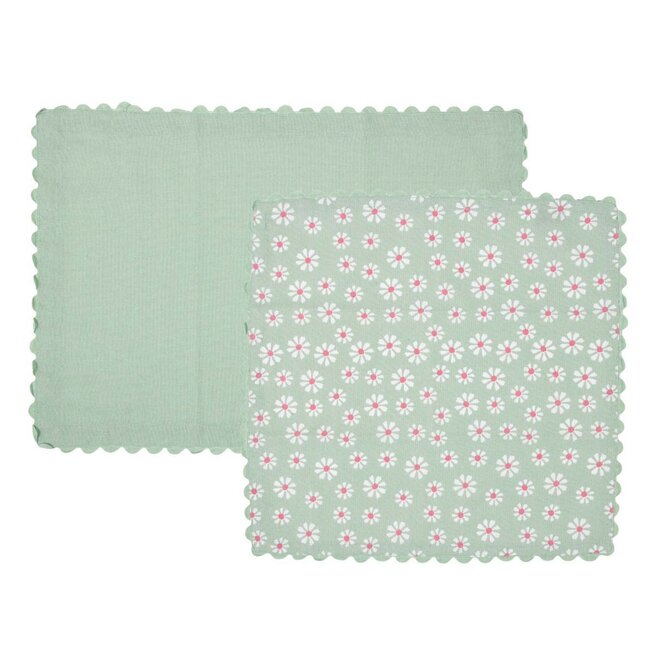 Linen & More Daisy Flowers Keukenset 35x50/40x40cm groen (set of 8)