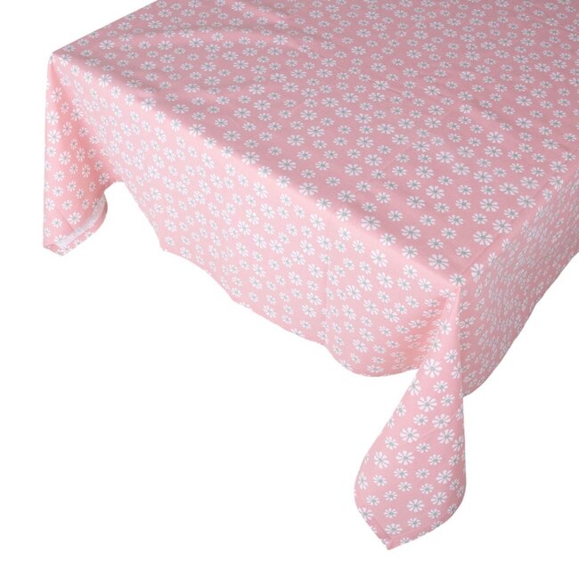 Linen & More Daisy Flowers Tafelkleed Textiel roze 140x250cm