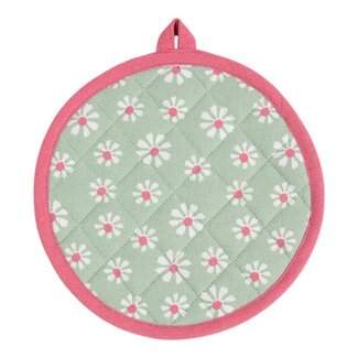 Linen & More Daisy Flowers Pannenlap Onderzetter rond groen 20cm