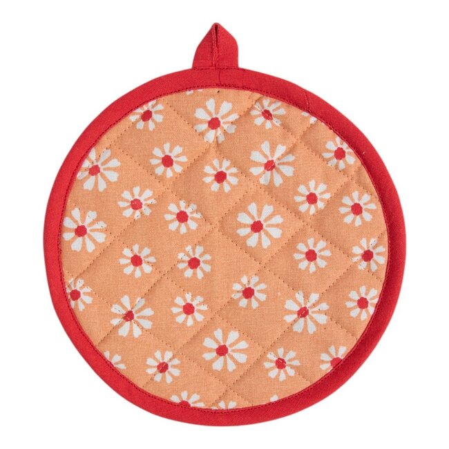 Linen & More Daisy Flowers Pannenlap Onderzetter rond oranje 20cm