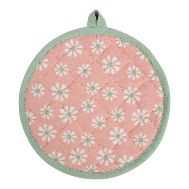 Linen & More Daisy Flowers Pannenlap Onderzetter rond roze 20cm