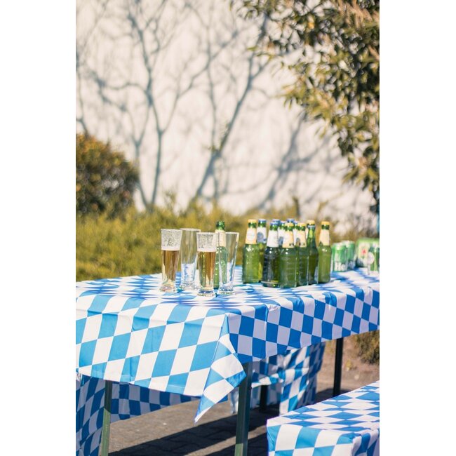 2Lif Beer Tableset Bavarian Vlamvertragend Baverian blauw 1st 100x260cm/ 2st 220x25x45cm