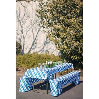 2Lif Bavarian Check Bier tafelset textiel blauw 1st 100x260cm/ 2st 220x25x45cm