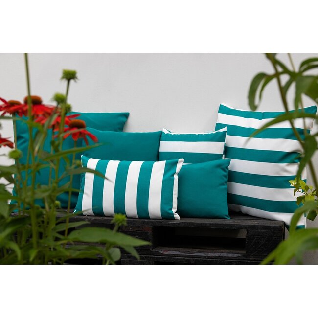 2Lif Lef grote streep outdoor petrol kussen 45x45cm