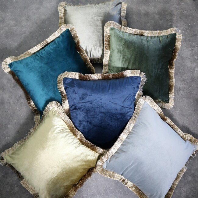 Mars & More kussen fluweel gouden franjes navy 45x45cm