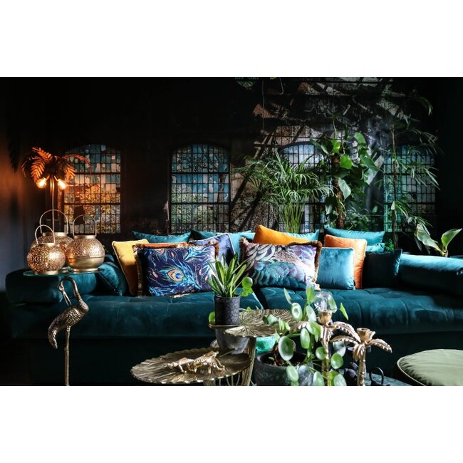 Mars & More kussen fluweel pauw staart gouden franjes 40x60cm