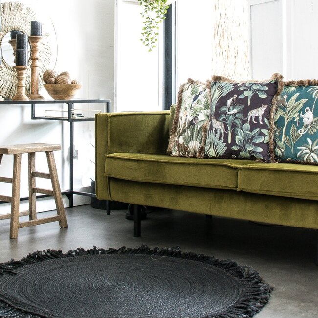 Mars & More kussen fluweel jungle panter zwart gouden franjes 45x45cm*