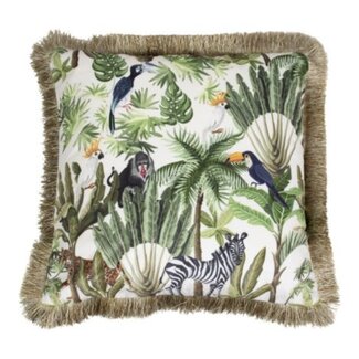 Mars & More kussen fluweel jungle toekan wit gouden franjes 45x45cm*