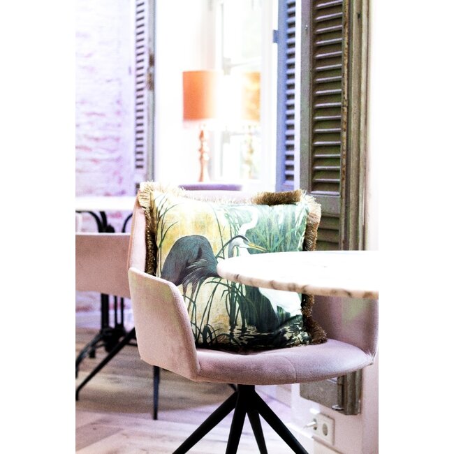 Mars & More kussen fluweel blauwe reiger gouden franjes 45x45cm*