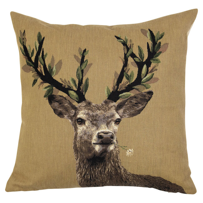 Mars & More gobelin kussen blader gewei bloem wit 45x45cm