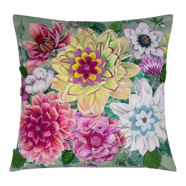 Mars & More Livorno Kussen velvet geborduurd groen 45x45cm