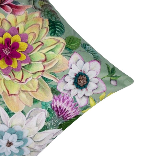 Mars & More Livorno Kussen velvet geborduurd groen 45x45cm