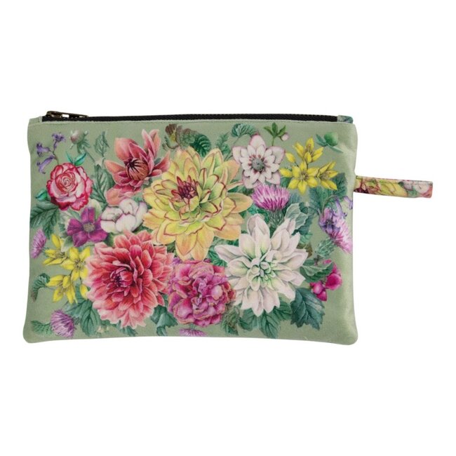 Mars & More Livorno Pouch velvet geborduurd groen 14x21cm