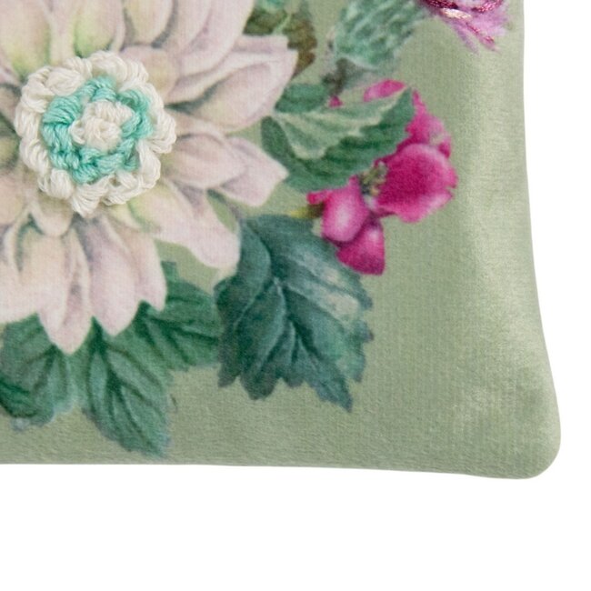 Mars & More Livorno Pouch velvet geborduurd groen 14x21cm
