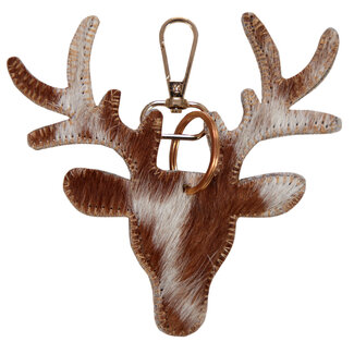 Mars & More sleutelhanger koehuid hert bruin/wit medium 11cm goud