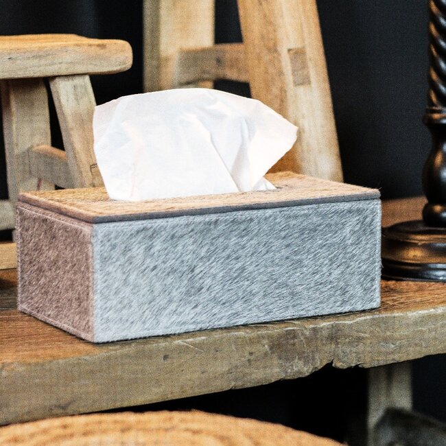 Mars & More tissuebox koehuid grijs 25x14x9cm