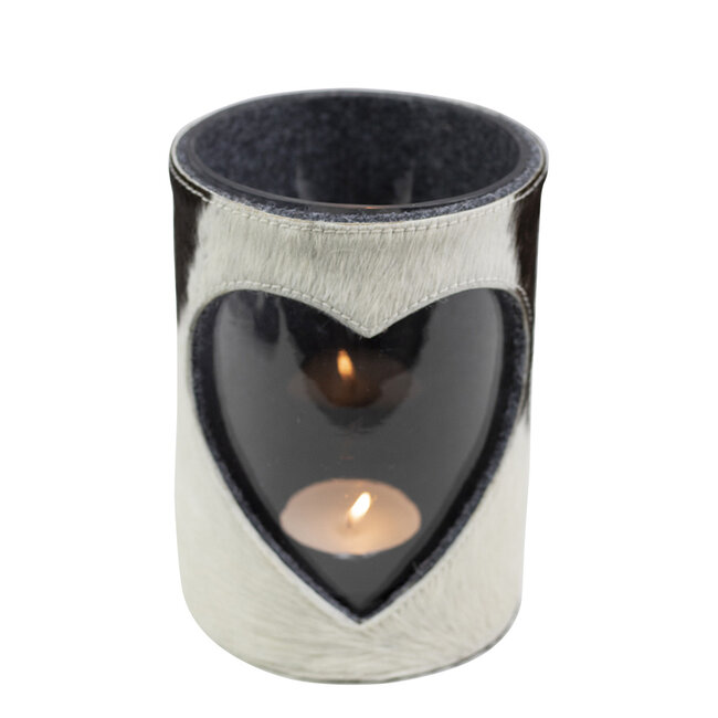 Mars & More windlicht koe hart zwart/wit 20cm