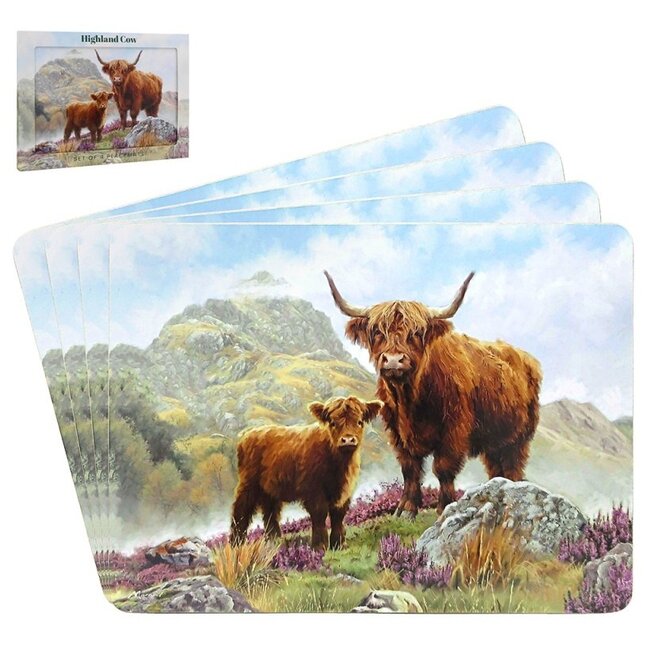 Lesser & Pavey Placemats Schotse Hooglander met Kalf – Set van 4 (29x22 cm)