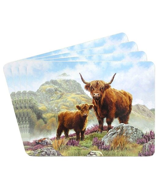 Placemats Schotse Hooglander met Kalf – Set van 4 (29x22 cm)