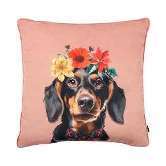 Mars & More Kussen Portret teckel roze 45x45cm