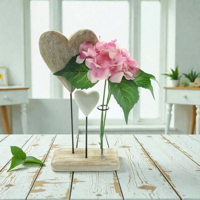 Dream-Living Decoratief Hartenornament met Glazen Vaasje – 16 × 7 × 29 cm