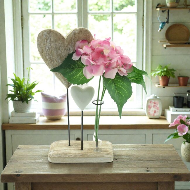 Dream-Living Decoratief Hartenornament met Glazen Vaasje – 16 × 7 × 29 cm