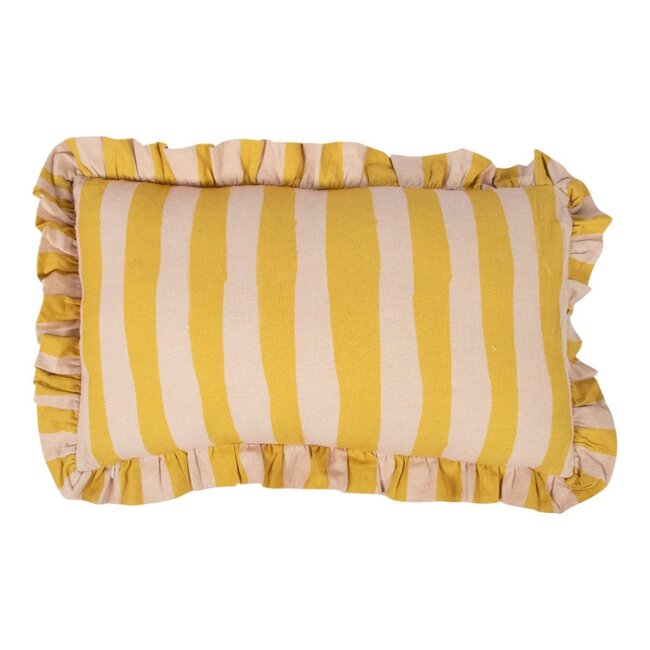 Mars & More Kussen Artisan Espresso martini strepen geel 35x60cm