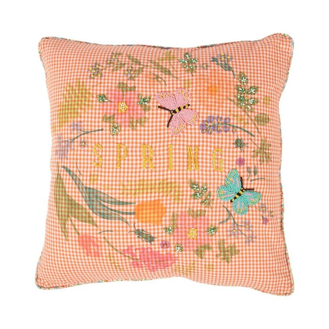 Mars & More Kussen Artisan Gingham spring print oranje 45x45cm