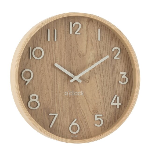 J-Line Wandklok Multiplex/Mdf Natuurlijk Klein