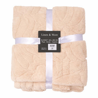 Linen & More Plaid Bladeren Beige 140x200cm