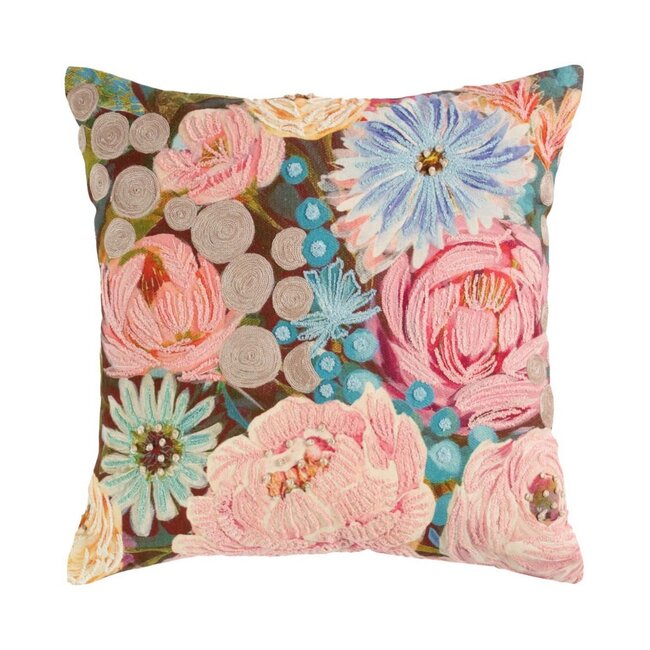 Mars & More Kussen geborduurd met wilde bloemen pioenroos, 45x45cm