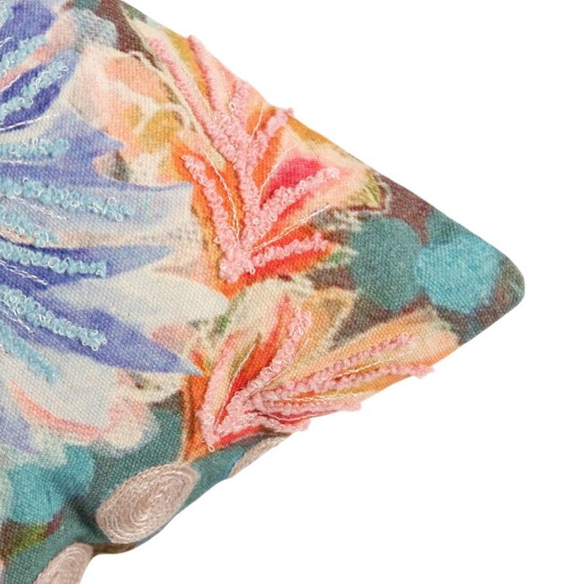 Mars & More Kussen geborduurd met wilde bloemen pioenroos, 45x45cm