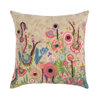 Mars & More Kussen geborduurd met wilde bloemen kleurrijke mix 45x45cm