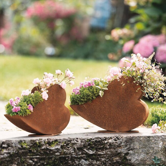 Dream-Garden Bloempotten in hartvorm roest metaal  set van 2