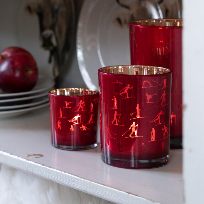 Mars & More Theelichthouder ski rood goud large 18cm*