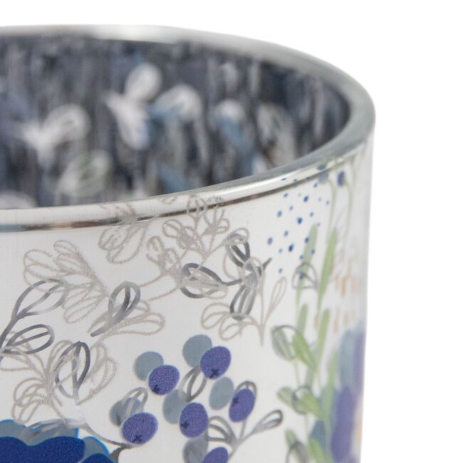 Mars & More Theelichthouder blauw bloemen large 18cm