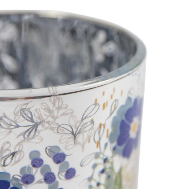 Mars & More Theelichthouder blauw bloemen medium 12cm