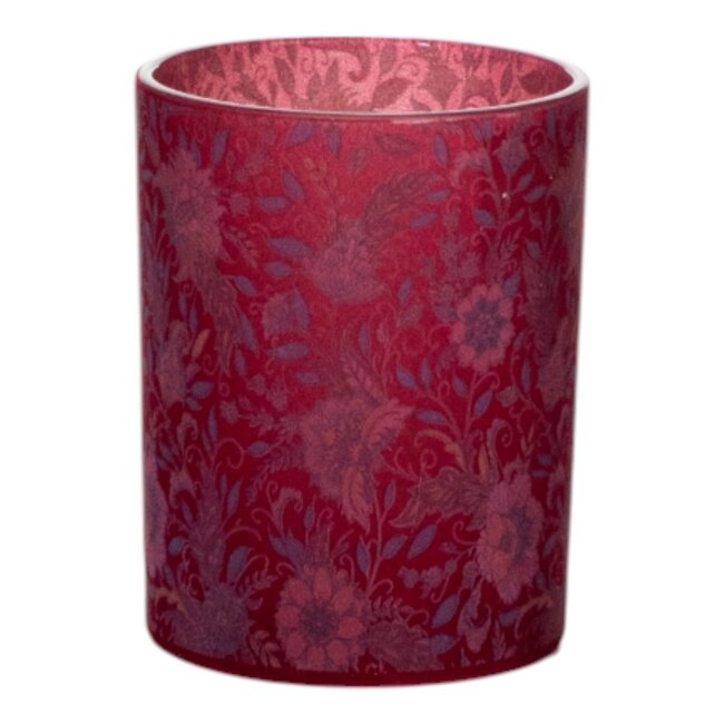 Mars & More Theelichthouder fluwelen bloemen bordeaux groot 12cm