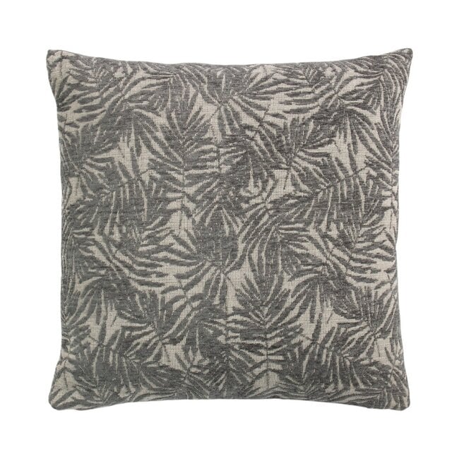 Linen & More Kussen Jacquard bladeren grijs 45x45cm