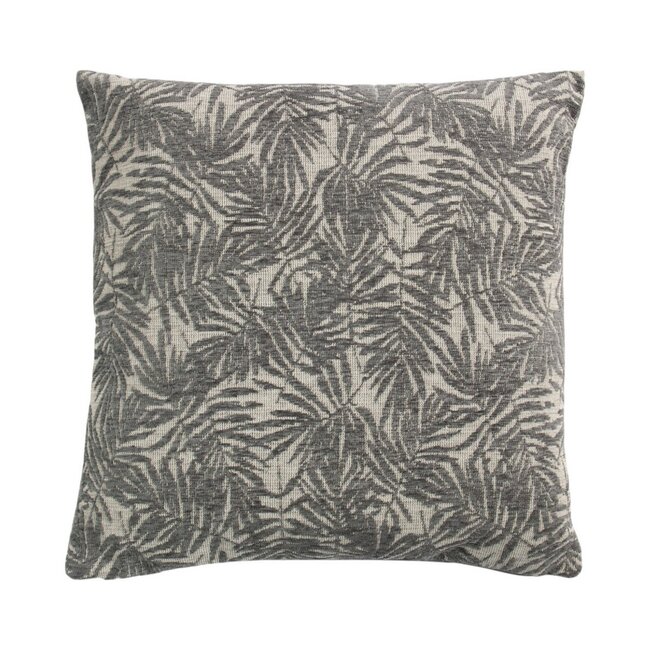 Linen & More Kussen Jacquard bladeren grijs 45x45cm