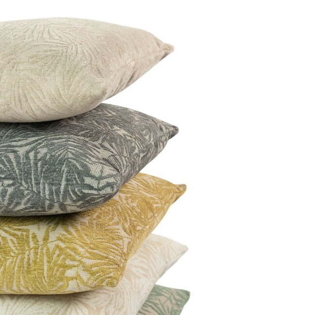 Linen & More Kussen Jacquard bladeren grijs 45x45cm