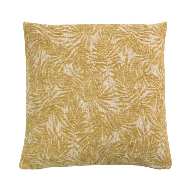 Linen & More Kussen Jacquard bladeren geel 45x45cm