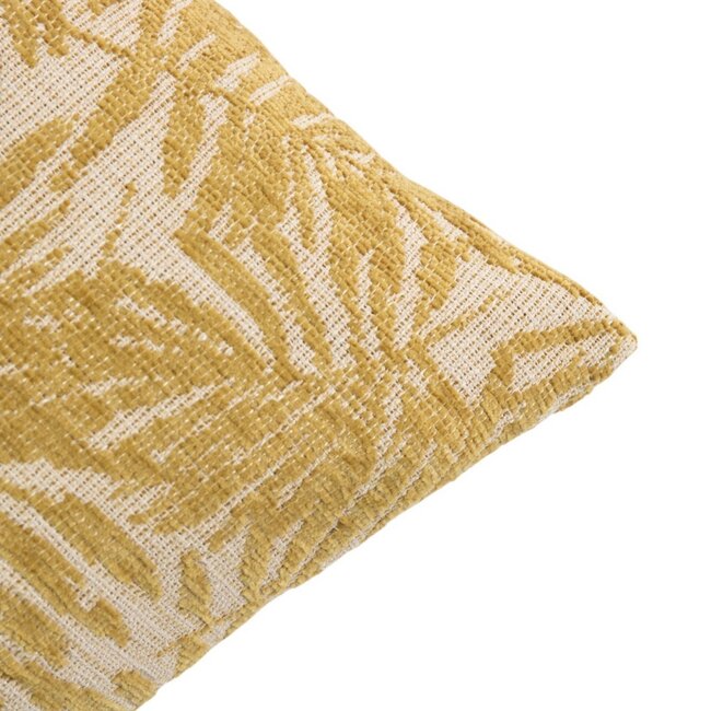 Linen & More Kussen Jacquard bladeren geel 45x45cm