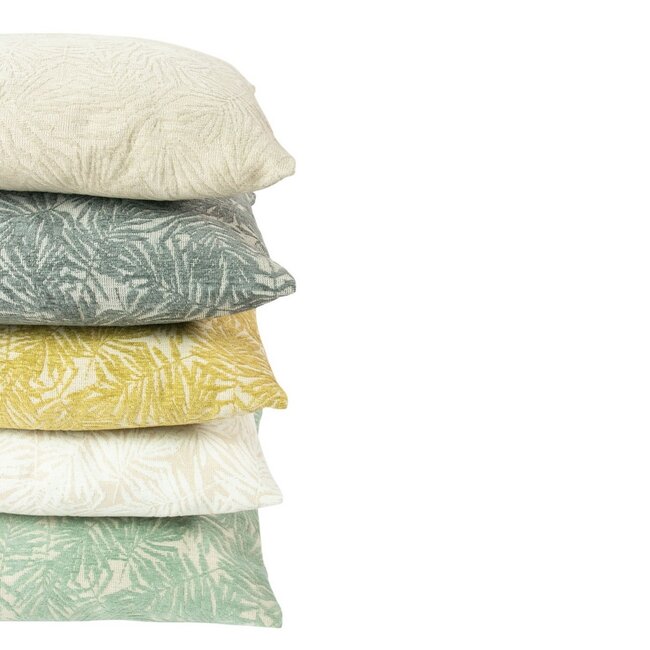 Linen & More Kussen Jacquard bladeren geel 45x45cm