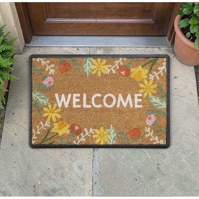 Dream-Living kokos deurmat welcome bloemen 60 x 40 cm
