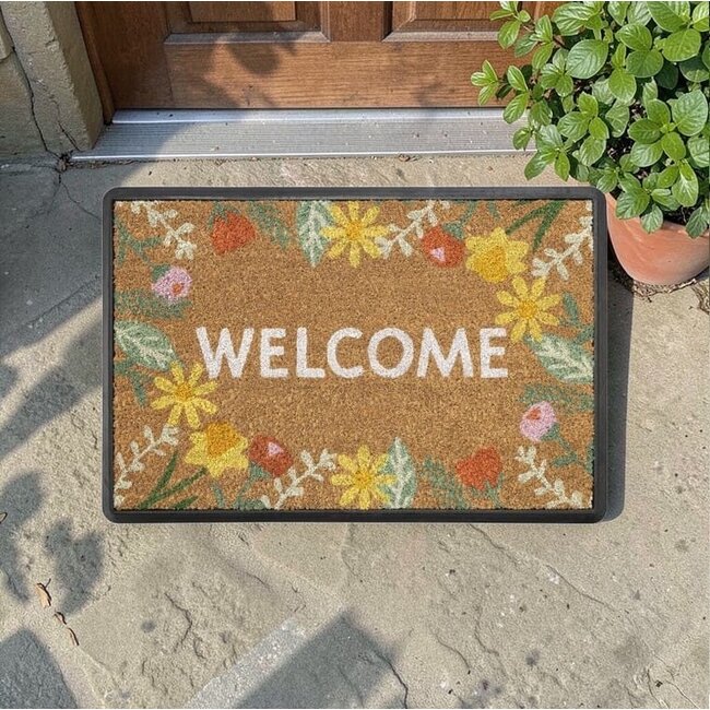 Dream-Living kokos deurmat welcome bloemen 60 x 40 cm