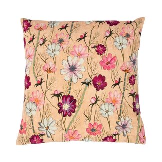 Mars & More kussen geborduurd wilde bloemen rozenbottel beige 45x45cm